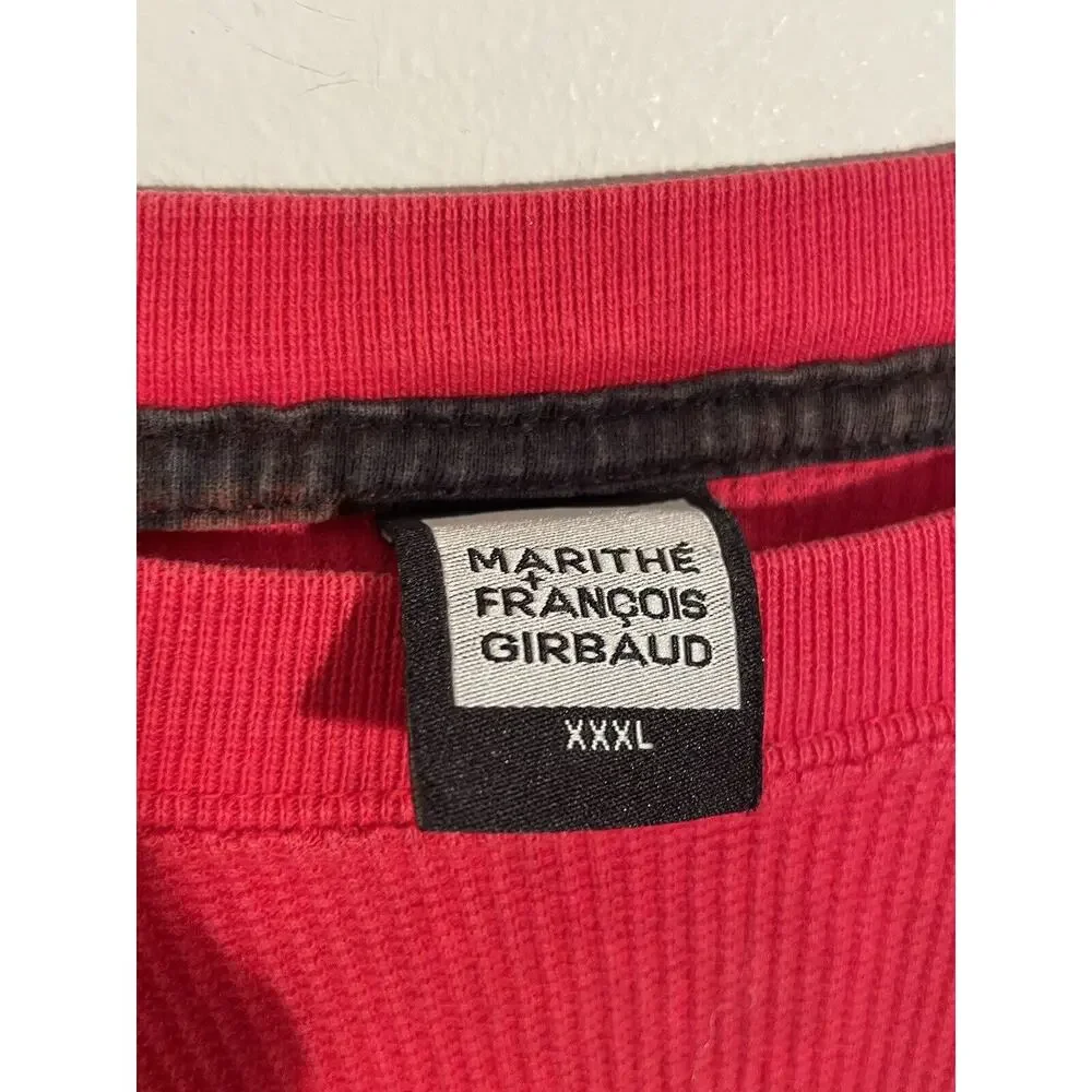 VTG Marithe Francois Girbaud Long Sleeve Distressed Grudge Red Crewneck Sz XXXL‎